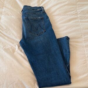 MOTHER 27 straight leg High-Rise Slim Fit Jeans in Medium Indigo